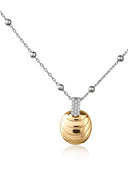 Gold 925 sterling silver necklace with layered shell form and crystal stone details 124