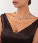 Silver Long Y-shaped 925 sterling silver necklace with crystal stone detail 168