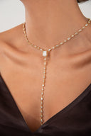 Gold Long Y-shaped 925 sterling silver necklace with crystal stone detail 168