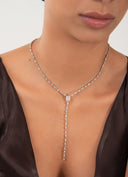 Silver Long Y-shaped 925 sterling silver necklace with crystal stone detail 170