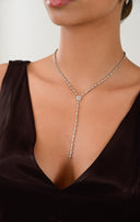 Silver Long Y-shaped 925 sterling silver necklace with crystal stone detail 170