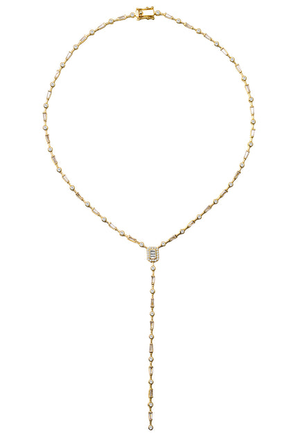 Gold Long Y-shaped 925 sterling silver necklace with crystal stone detail 170