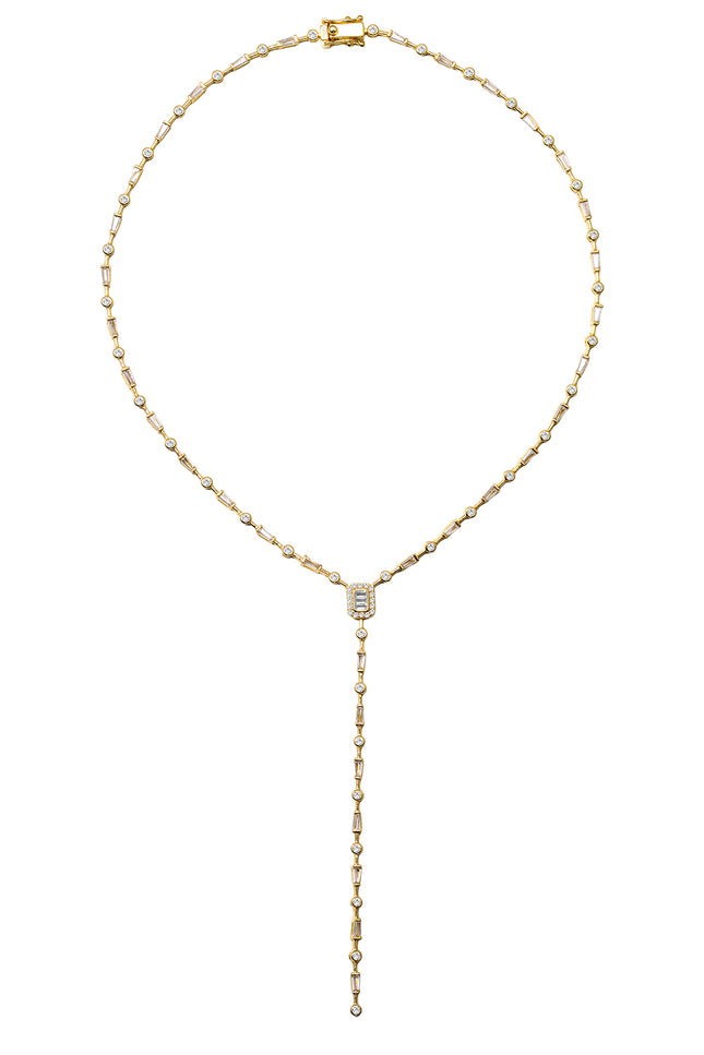 Gold Long Y-shaped 925 sterling silver necklace with crystal stone detail 170