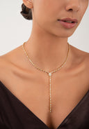 Gold Long Y-shaped 925 sterling silver necklace with crystal stone detail 170