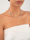 Silver Curved design 925 sterling silver necklace with sparkling details 174