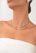 Silver Curved design 925 sterling silver necklace with sparkling details 174