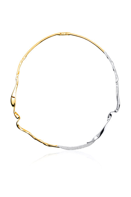 Gold Curved design 925 sterling silver necklace with sparkling details 174