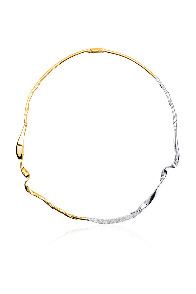 Gold Curved design 925 sterling silver necklace with sparkling details 174