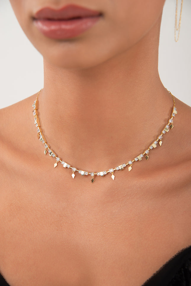Gold Sparkling charm detailed 925 sterling silver necklace 175