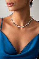Silver Crystal stone detailed 925 sterling silver tennis necklace 80
