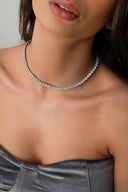 Silver Crystal stone detailed 925 sterling silver tennis necklace 82
