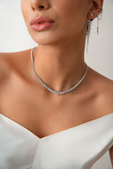 Silver Crystal stone detailed 925 sterling silver tennis necklace 91