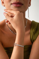 Silver 925 sterling silver chain and crystal stone detailed bracelet 23