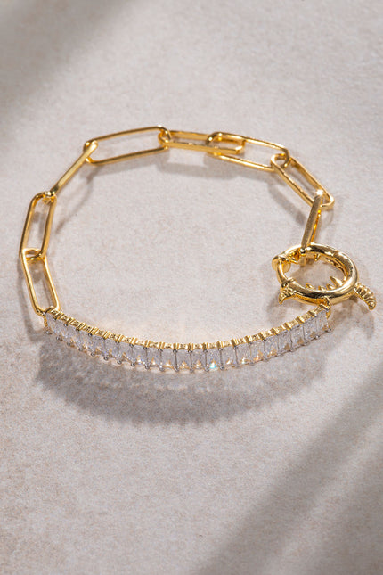 Gold 925 sterling silver chain and crystal stone detailed bracelet 23