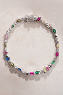 Silver 925 sterling silver colored crystal stone detailed bracelet 25