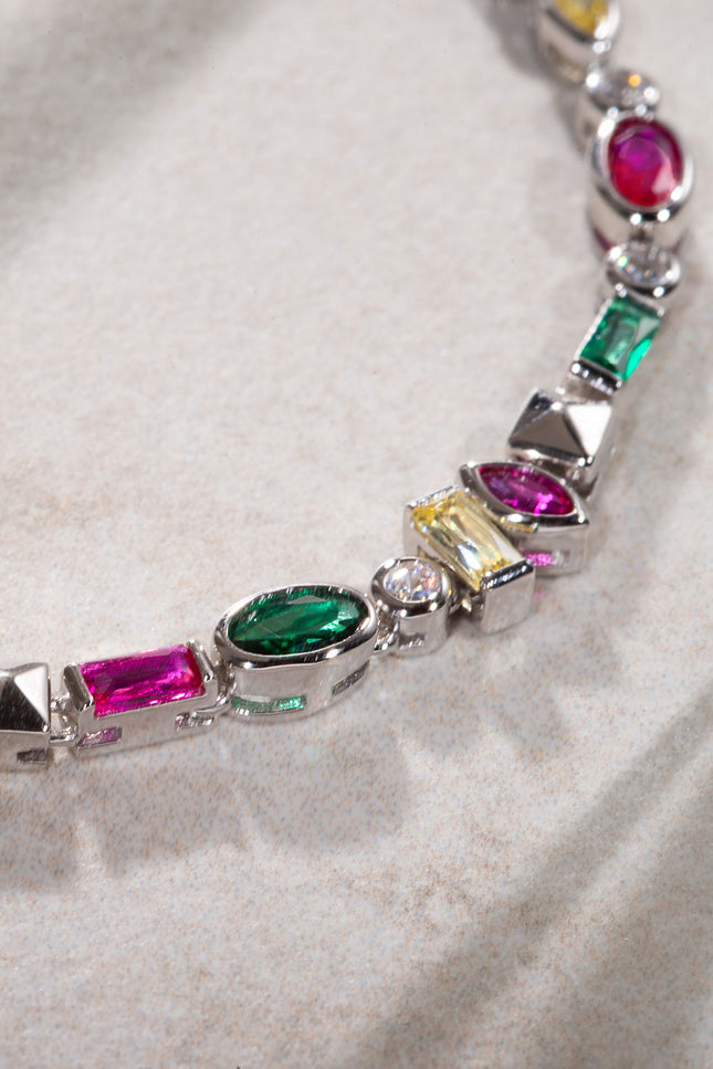 Silver 925 sterling silver colored crystal stone detailed bracelet 25