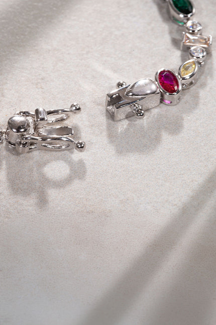 Silver 925 sterling silver colored crystal stone detailed bracelet 25