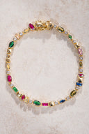 Gold 925 sterling silver colored crystal stone detailed bracelet 25