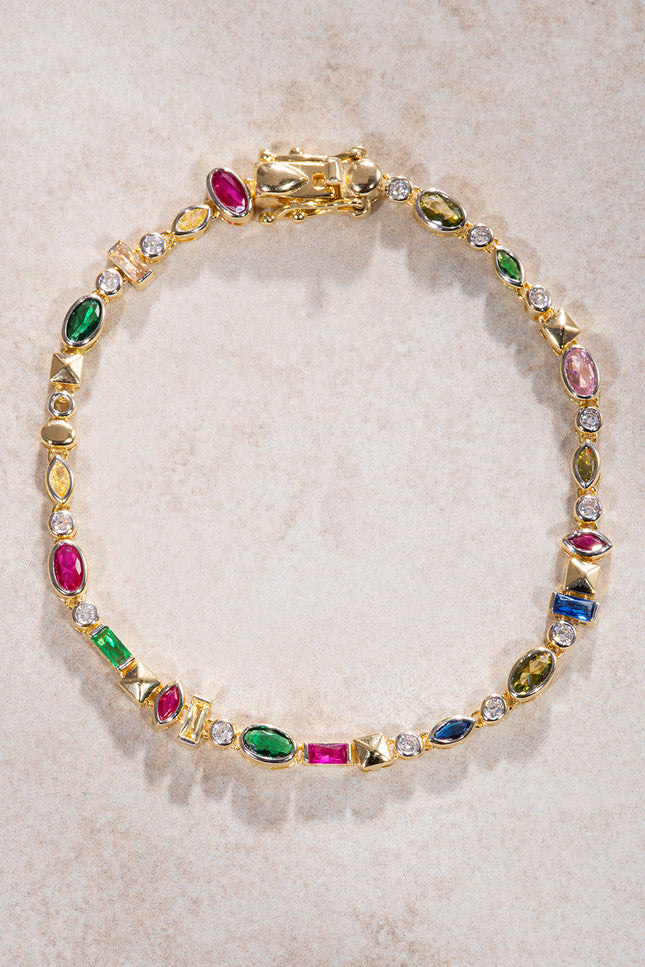 Gold 925 sterling silver colored crystal stone detailed bracelet 25