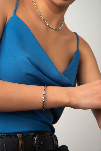 Silver 925 sterling silver bracelet with ring and stone details 26