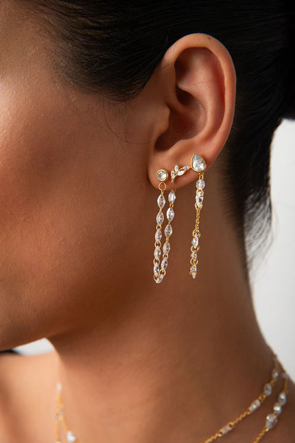 Gold 925 sterling silver sparkling stone detailed earrings 31