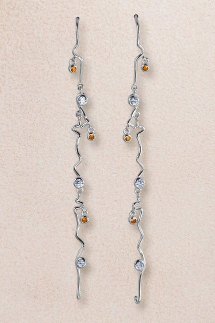 Silver Long and dangling crystal stone detailed 925 sterling silver earrings 34