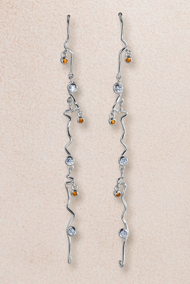 Silver Long and dangling crystal stone detailed 925 sterling silver earrings 34