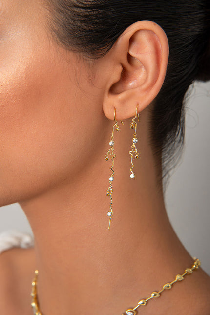 Gold Long and dangling crystal stone detailed 925 sterling silver earrings 34