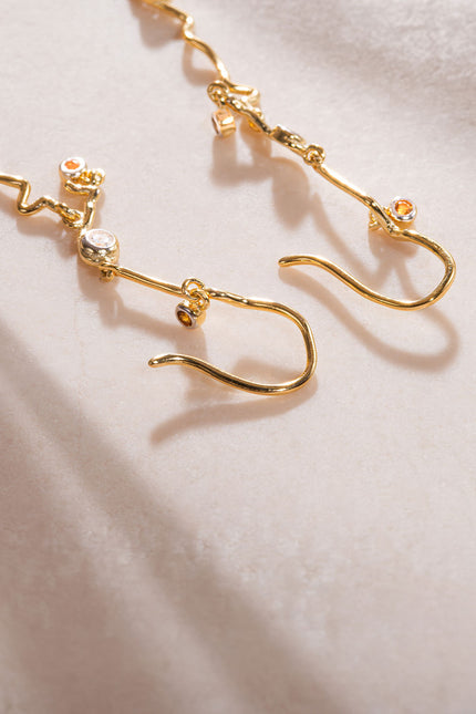 Gold Long and dangling crystal stone detailed 925 sterling silver earrings 34