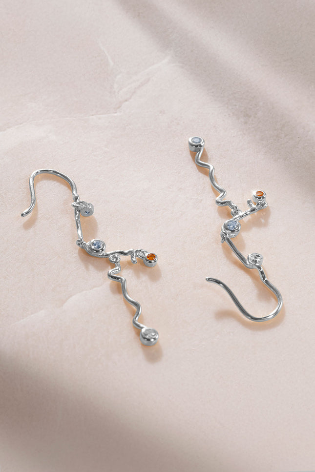 Silver 925 sterling silver crystal stone detailed earrings 35