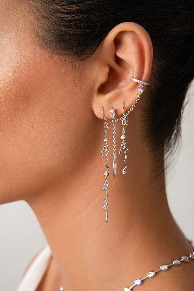 Silver 925 sterling silver crystal stone detailed earrings 35