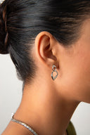 Silver Curved and crystal stone detailed 925 sterling silver earrings 36