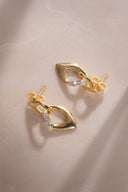 Gold Curved and crystal stone detailed 925 sterling silver earrings 36
