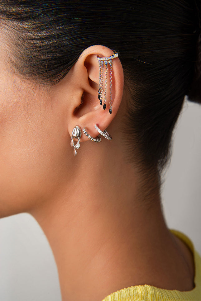 Silver 925 sterling silver hoop and crystal stone detailed earrings pair 38