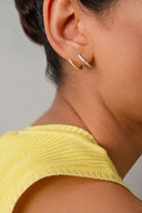 Gold 925 sterling silver hoop and crystal stone detailed earrings pair 38