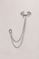 Silver Crystal stone detailed double chain 925 sterling silver earrings 43