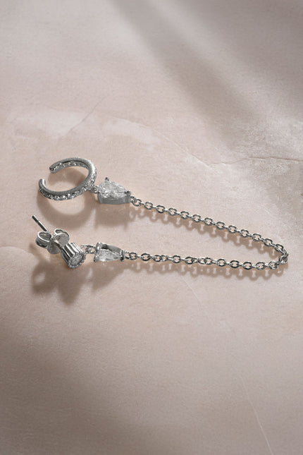 Silver Crystal stone detailed single chain 925 sterling silver earrings 44