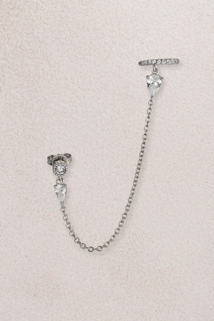 Silver Crystal stone detailed single chain 925 sterling silver earrings 44