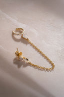 Gold Crystal stone detailed single chain 925 sterling silver earrings 44