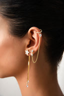 Gold Crystal stone detailed single chain 925 sterling silver earrings 44