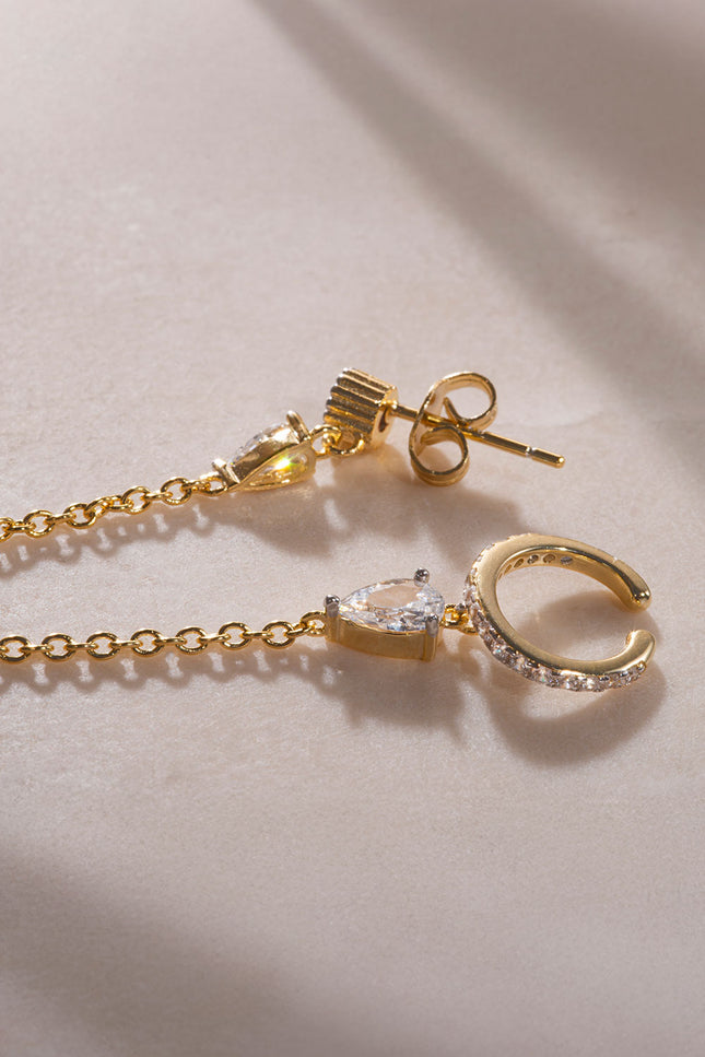 Gold Crystal stone detailed single chain 925 sterling silver earrings 44