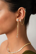 Gold Crystal stone detailed single chain 925 sterling silver earrings 44