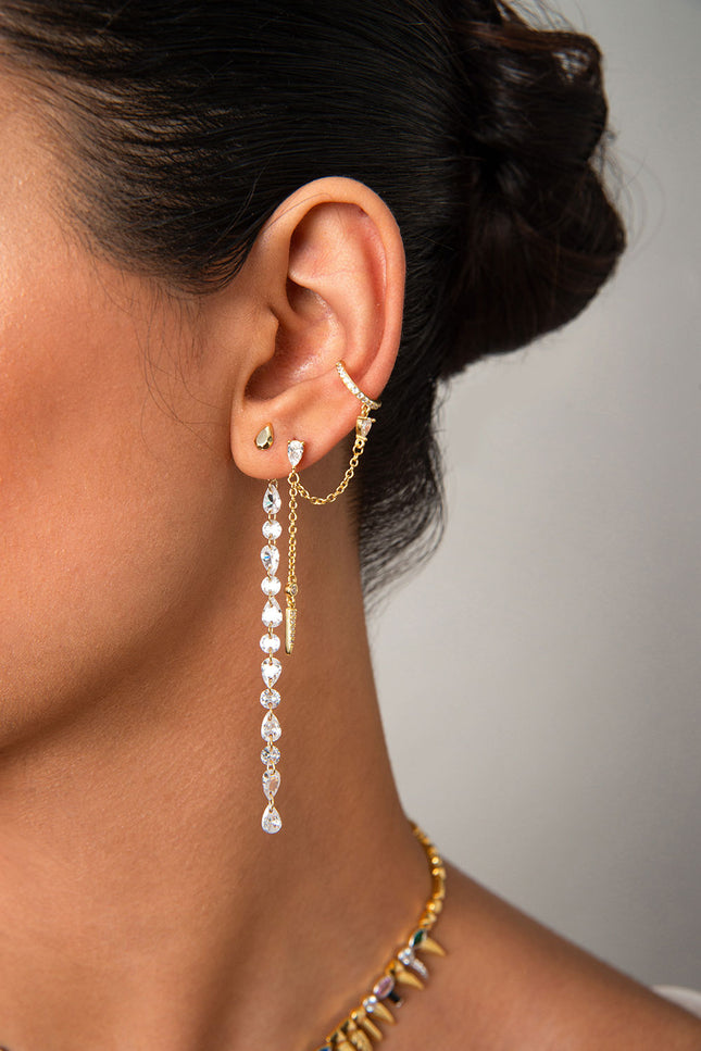 Gold Long sparkling and crystal stone detailed 925 sterling silver earrings 60