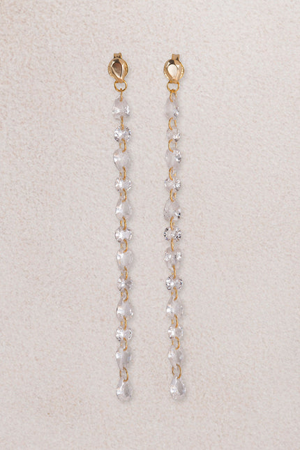 Gold Long sparkling and crystal stone detailed 925 sterling silver earrings 60