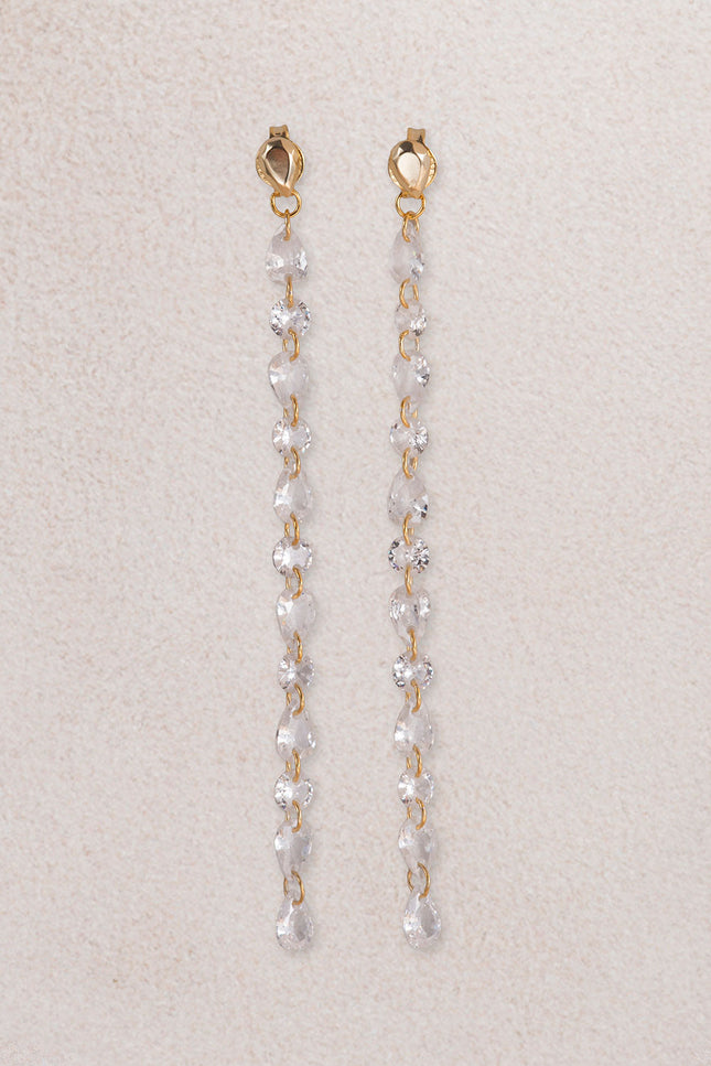 Gold Long sparkling and crystal stone detailed 925 sterling silver earrings 60