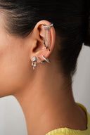 Silver Black stone chain and crystal stone detailed 925 sterling silver cartilage earrings 63