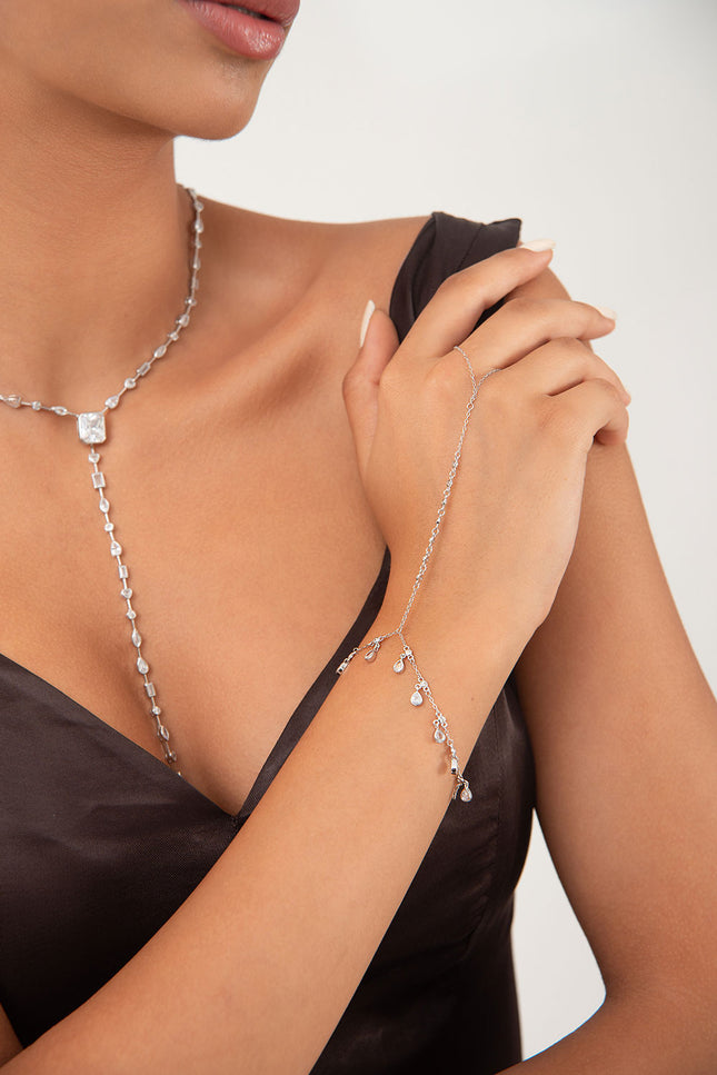 Silver Elegant chain and 925 sterling silver shahmaran with crystal stone details on the wrist parts 103
