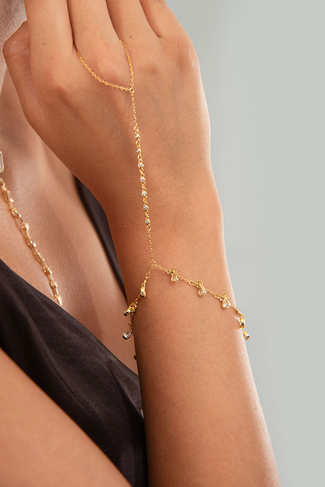 Gold Elegant chain and 925 sterling silver shahmaran with crystal stone details on the wrist parts 103