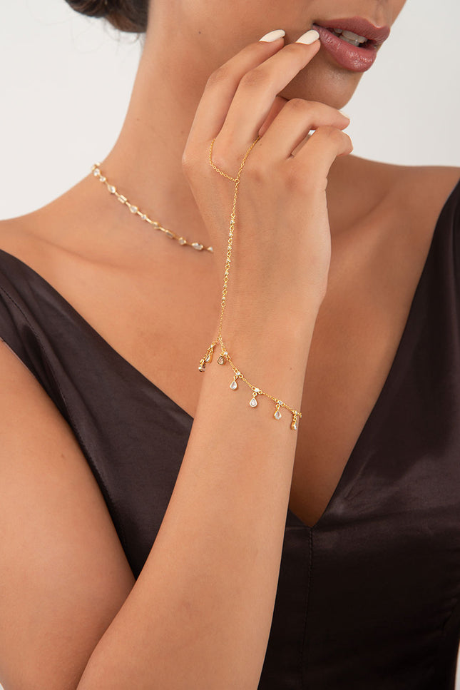 Gold Elegant chain and 925 sterling silver shahmaran with crystal stone details on the wrist parts 103