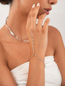 Silver 925 sterling silver shahmaran designed with minimal crystal stones 114